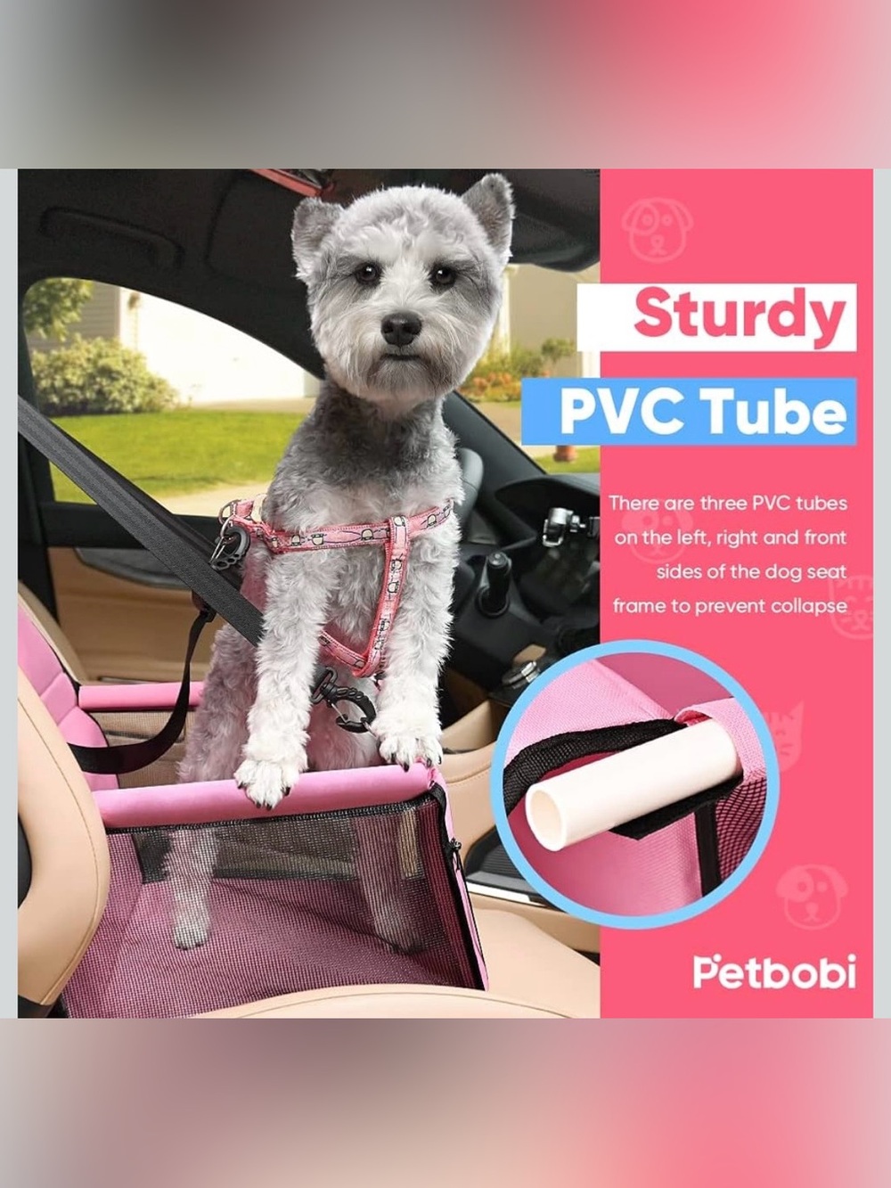 Pink Petbobi Pet Booster Car Seat for Pets Up To 15lbs - Picture 4 of 16